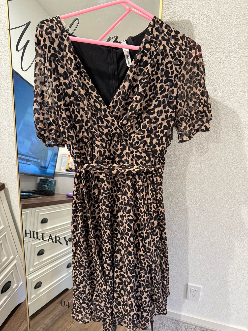 NY Collection Leopard-Print Wrap Midi Dress in Brown and Black